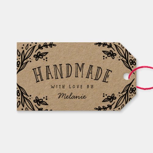 Handmade with Love Sketched Floral Design Custom Gift Tags