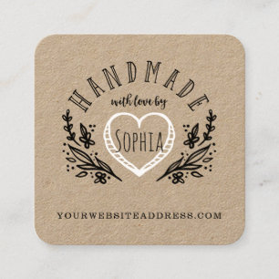 Handmade with Love Sketched Florals & Heart Square Business Card