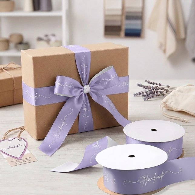 Handmade With Love Small Business Packaging Satin Ribbon (Handmade With Love Small Business Packaging Satin lavender Ribbon)