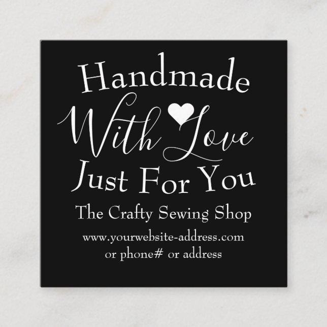 Handmade With Love Small Craft Business Supplies Square Business Card (Front)