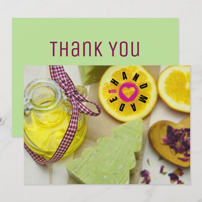 Handmade With Love Soap Maker Christmas Tree Lemon Thank You Card (Front/Back)