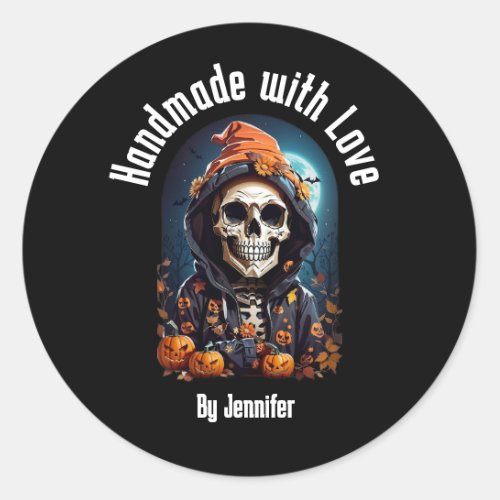 Handmade with Love Spooky Skeleton with Pumpkins Classic Round Sticker