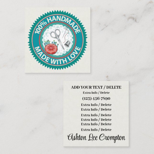 Handmade With Love SQUARE Busness Card (Front/Back)