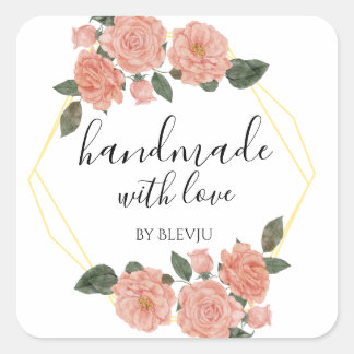 Handmade with love stickers flowers square sticker