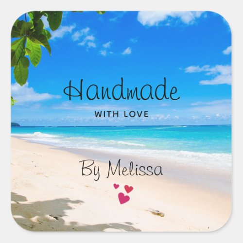 Handmade with Love Sun Sand and Surf Photography Square Sticker