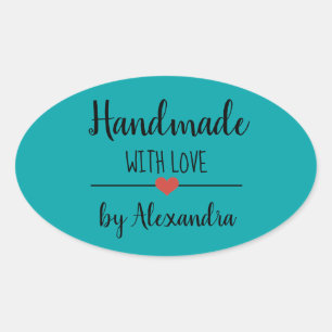 Handmade with love teal modern oval sticker