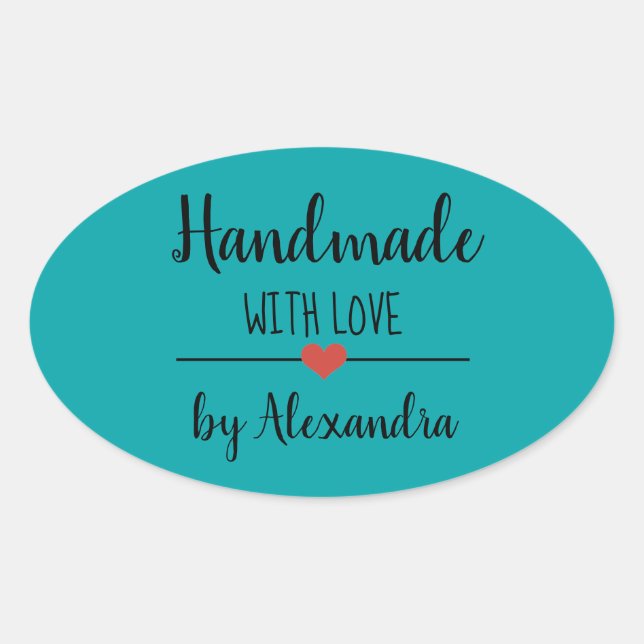 Handmade with love teal modern oval sticker (Front)