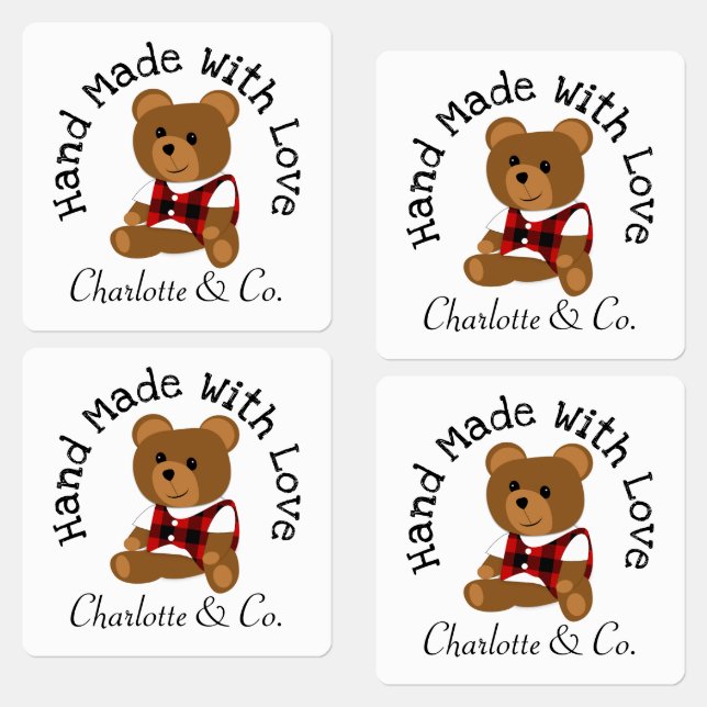 Handmade With Love Teddy Bear Cute Personalized Labels (Group)
