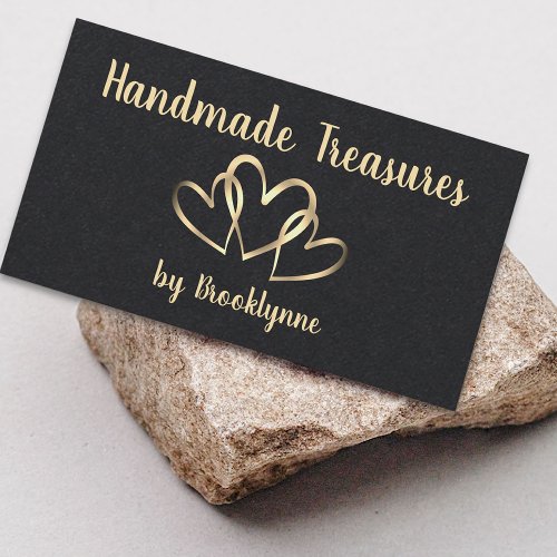 Handmade with Love Template Stylish 3 Gold Hearts  Business Card
