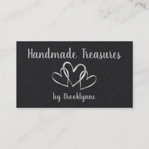 Handmade with Love Template Stylish Silver Hearts  Business Card