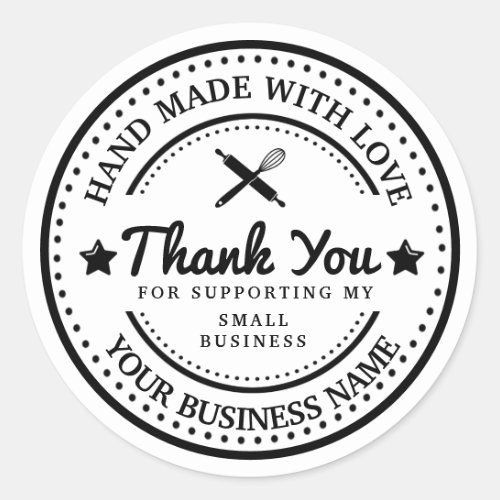 Handmade with love  thank you  bakery sticker