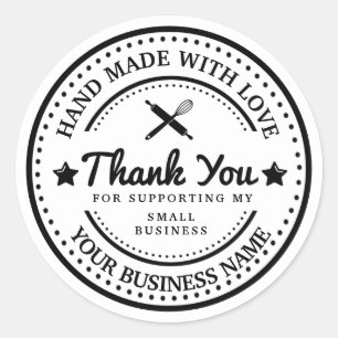 Handmade with love   thank you   bakery sticker