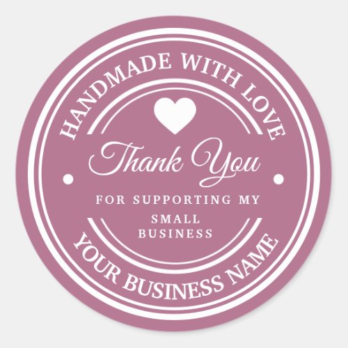 Handmade with love  thank you  classic round stic classic round sticker