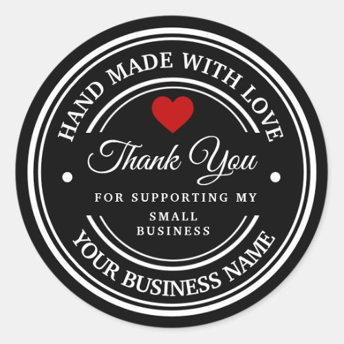 handmade with love  thank you  classic round stic classic round sticker