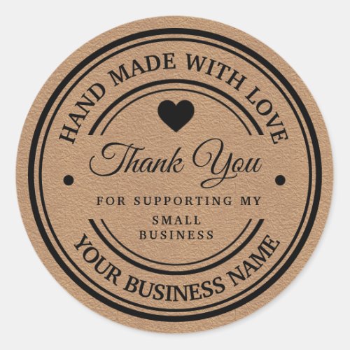 handmade with love  thank you  classic round stic classic round sticker