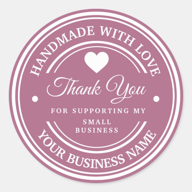 Handmade with love | thank you  classic round stic sticker (Front)