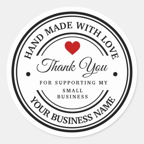 handmade with love  thank you  classic round sticker