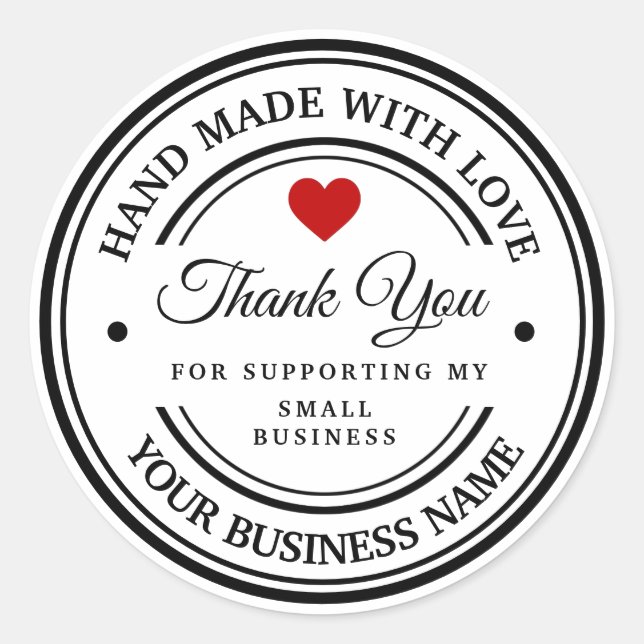 handmade with love | thank you  classic round sticker (Front)