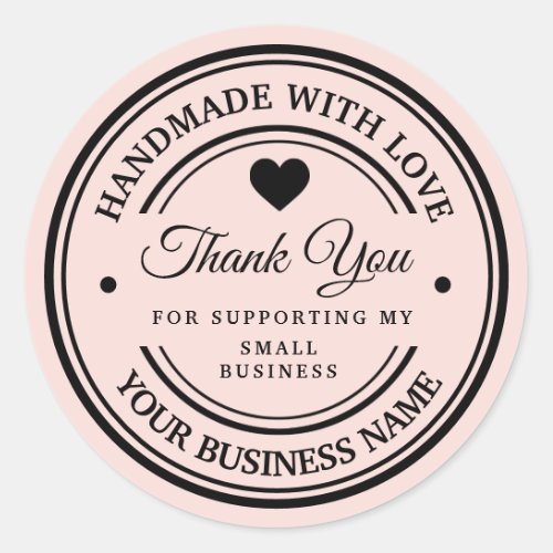 Handmade with love  thank you  classic round sticker