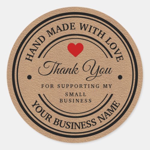 handmade with love  thank you  classic round sticker