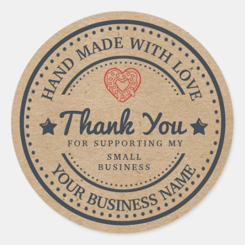 Handmade with love  thank you  donut heart classic round sticker