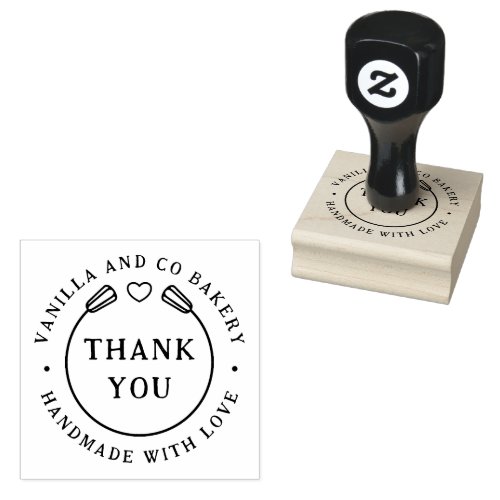 Handmade With Love Thank You Heart Whisk Bakery  Rubber Stamp