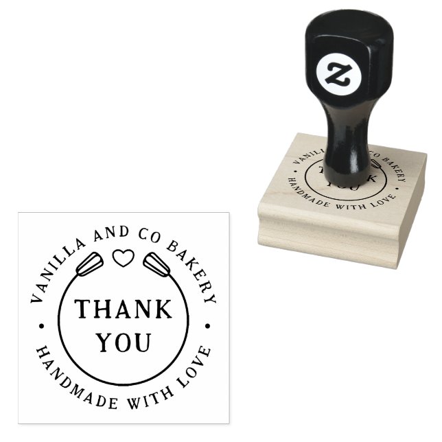 Handmade With Love Thank You Heart Whisk Bakery  Rubber Stamp (Stamped)