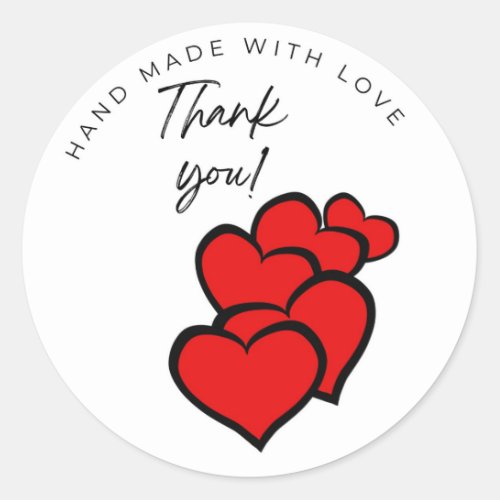 Handmade with love thank you red hearts Sticker