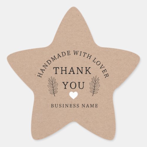 Handmade with love thank you  star sticker