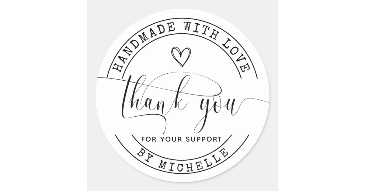 Handmade With Love thank you Sticker | Zazzle.com