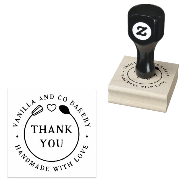 Handmade With Love Thank You Whisk Spoon Bakery  Rubber Stamp (Stamped)