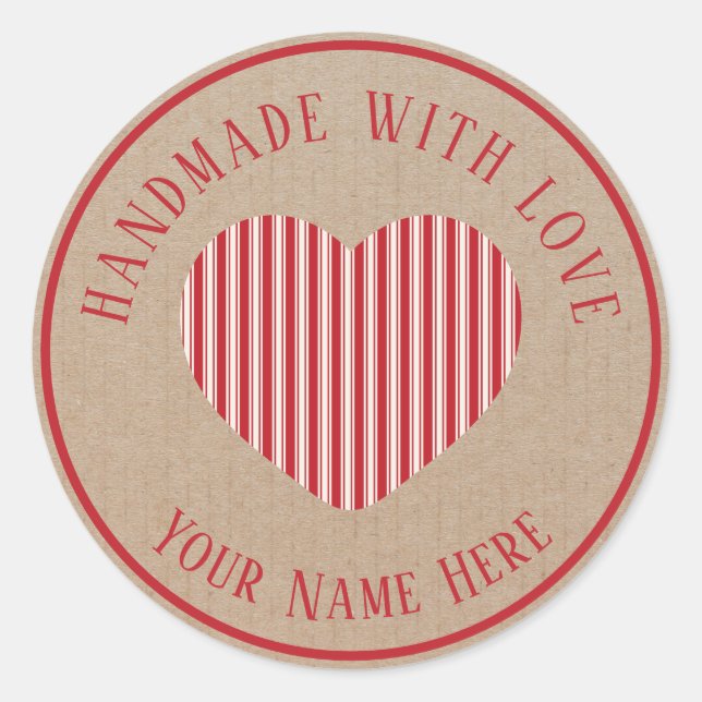 handmade with love traditional candy stripes classic round sticker (Front)