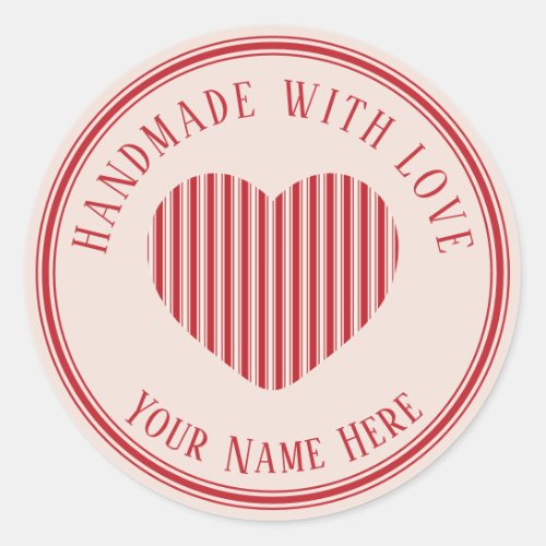 handmade with love traditional candy stripes classic round sticker