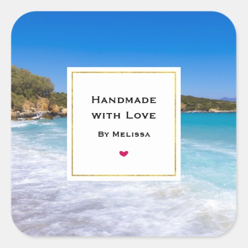 Handmade with Love Tropical Beach Island Paradise Square Sticker