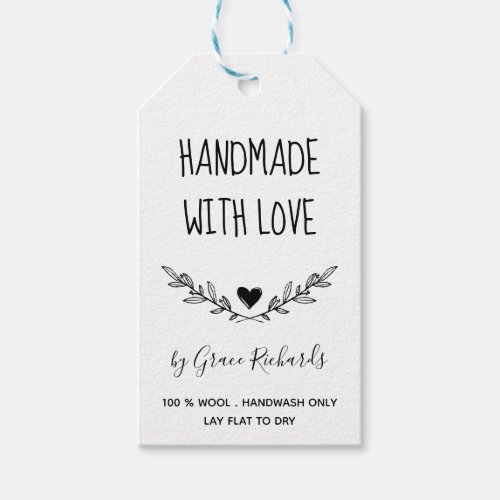 Handmade with Love Twigs Heart Cute Gift Tags