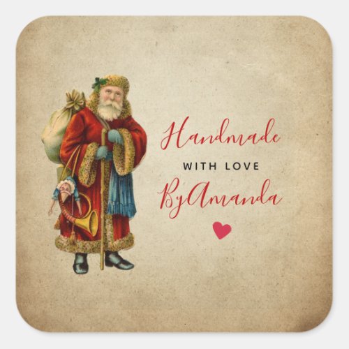 Handmade with Love Vintage Old World Santa Square Sticker