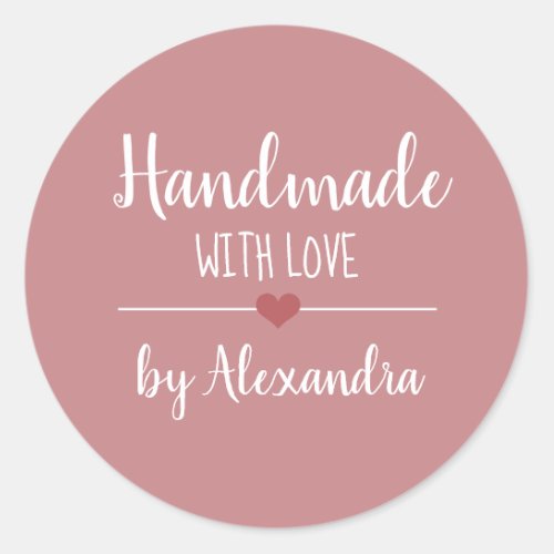 Handmade with love vintage pink script name classic round sticker