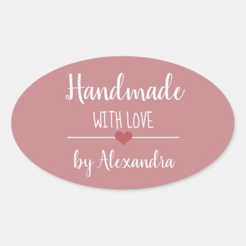 Handmade with love vintage pink script name oval sticker