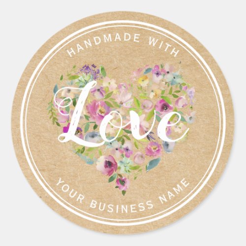 Handmade with Love  Vintage Product Floral Classic Round Sticker