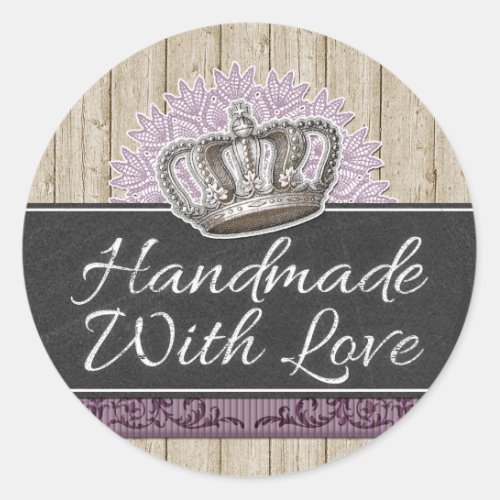 Handmade With Love Vintage Queen Crown Chalkboard Classic Round Sticker