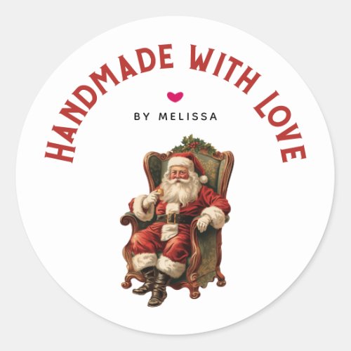 Handmade with Love Vintage Santa Claus Christmas Classic Round Sticker