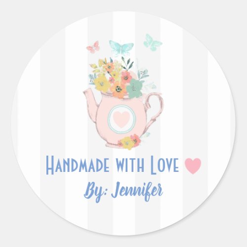 handmade with Love Vintage Teapot Classic Round Sticker