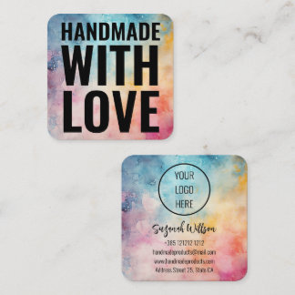 Handmade With Love Watercolor Abstract Background Square Business Card