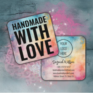 Handmade With Love Watercolor Abstract Background Square Business Card