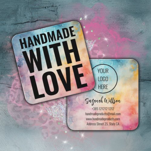 Handmade With Love Watercolor Abstract Background  Square Business Card