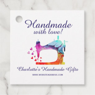 Handmade With Love Watercolor Sewing Machine Favor Tags