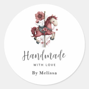 Handmade with Love Whimsical Carousel Horse Image Classic Round Sticker