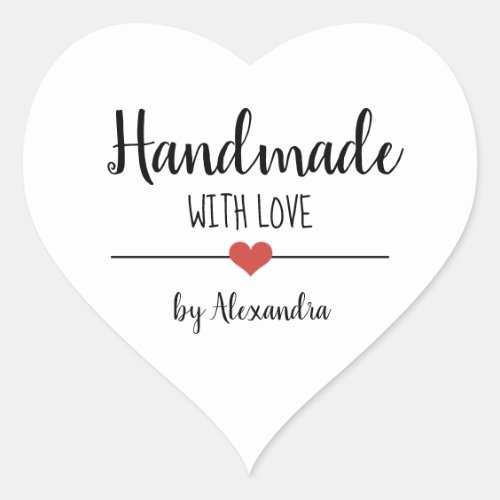 Handmade with love white personalized  heart sticker
