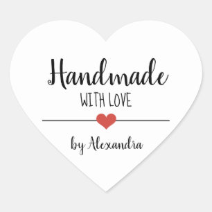 Handmade with love white personalized  heart sticker