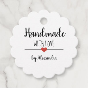 Handmade with love white script favor tags